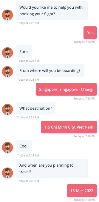 Hình 3: Chatbot hỗ trợ đặt máy bay (nguồn: IntelliTicks)